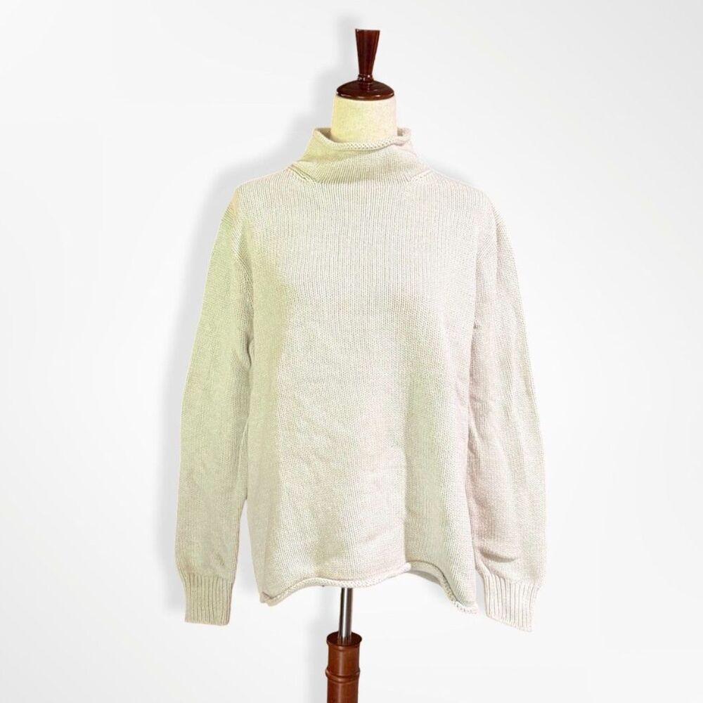 J.Crew, 100% Cotton White Mock Neck Knit Sweater, M Simple Butter Mom 90s Autumn